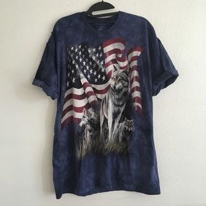 2001 The Mountain Wolf American flag tee tie dye